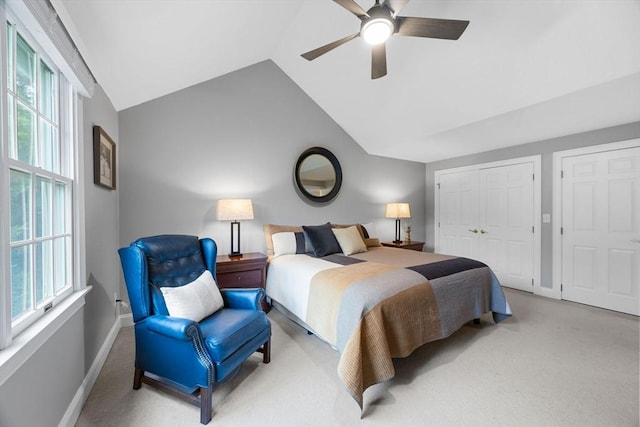2 Darby Pt Unit 2, Mashpee, MA 02649 - bedroom with vaulted ceiling, carpet floors, and ceiling fan