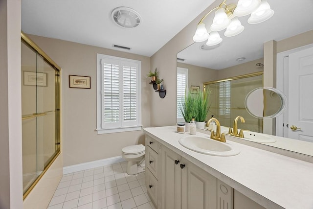 2 Darby Pt Unit 2, Mashpee, MA 02649 - full bathroom with a chandelier, vanity, tile patterned floors, and shower / bath combination with glass door