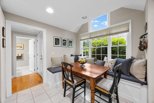 2 Darby Pt Unit 2, Mashpee, MA 02649 - dining room featuring breakfast area, lofted ceiling, light tile patterned flooring, and recessed lighting