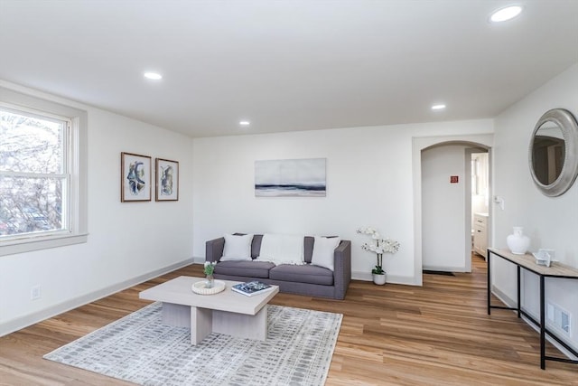 living room with light wood-type flooring