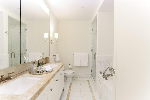 full bathroom featuring a sink, a marble finish shower, and marble finish floor