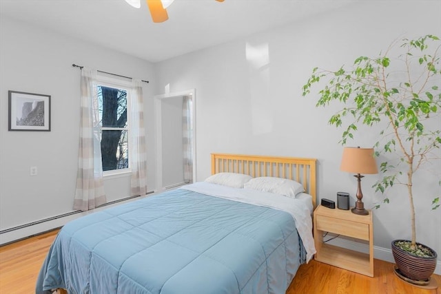 bedroom featuring ceiling fan and wood-type flooring