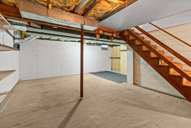 35 E Glen Dr, Westfield, MA 01085 - unfinished basement featuring stairway and carpet