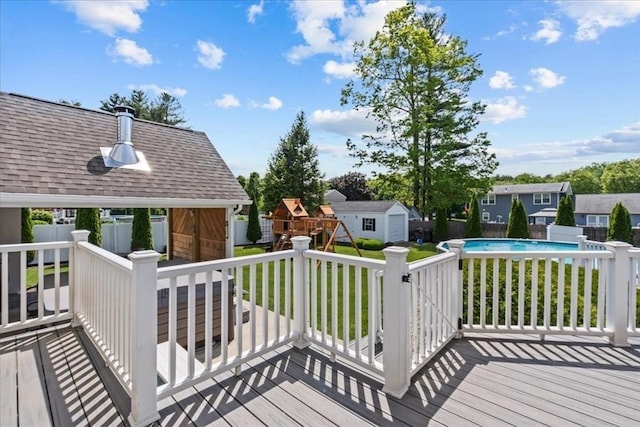 35 E Glen Dr, Westfield, MA 01085 - wooden terrace with a playground, a yard, and a residential view