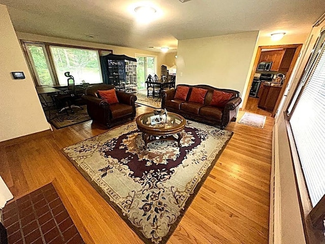 330 Chapin St, Ludlow, MA 01056 - living room featuring wood finished floors, a textured ceiling, and baseboards