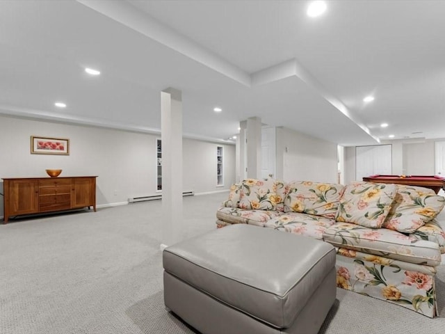 29 Shermans Way, Westwood, MA 02090 - carpeted living area with recessed lighting and a baseboard heating unit