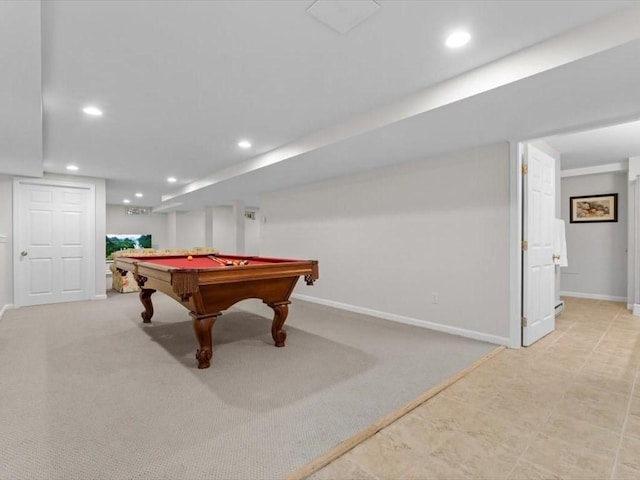 29 Shermans Way, Westwood, MA 02090 - recreation room featuring recessed lighting, billiards, and light colored carpet