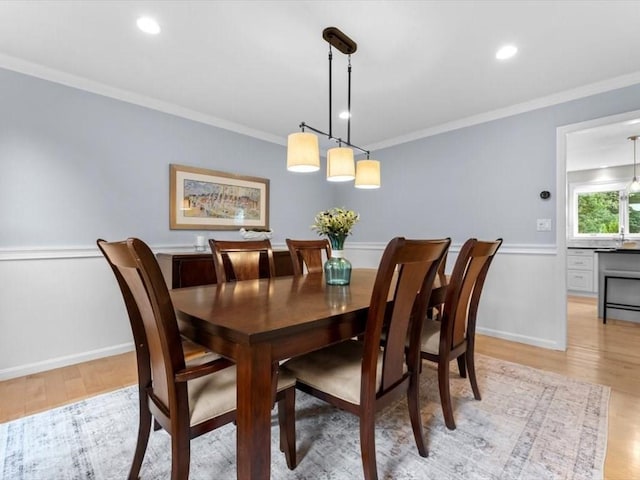 29 Shermans Way, Westwood, MA 02090 - dining room with light wood finished floors, crown molding, and recessed lighting