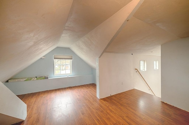 additional living space featuring wood finished floors and lofted ceiling