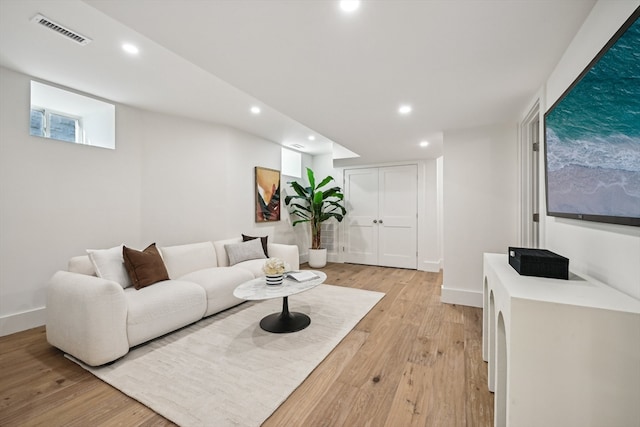 living room featuring light wood-type flooring