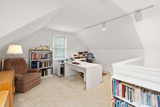 79 Brookdale Cir Unit 79, Shrewsbury, MA 01545 - office area with carpet, vaulted ceiling, and rail lighting