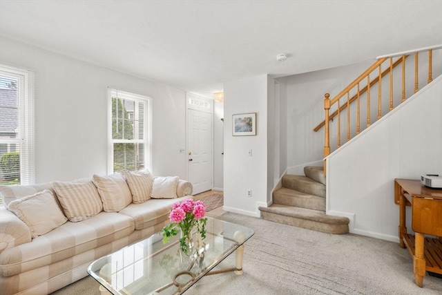 79 Brookdale Cir Unit 79, Shrewsbury, MA 01545 - carpeted living room with stairway and baseboards