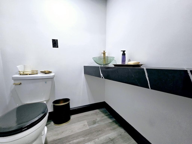 bathroom with hardwood / wood-style flooring and toilet