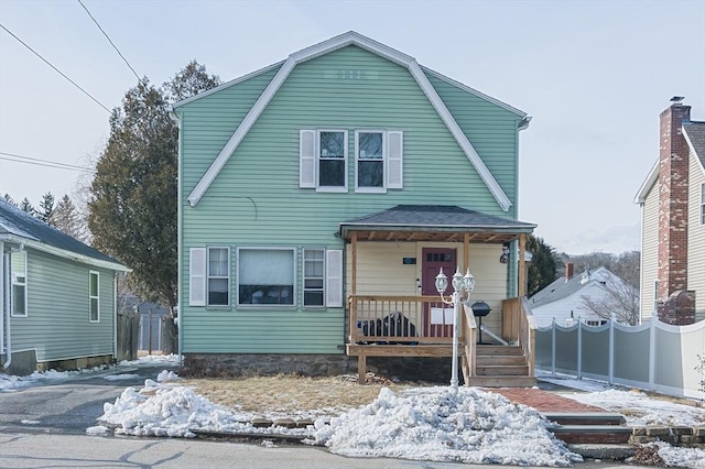 view of front facade featuring covered porch