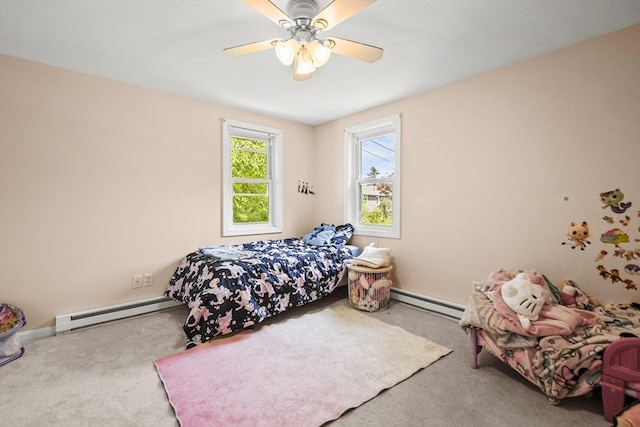 24 Lynn Ln, Southbridge, MA 01550 - carpeted bedroom featuring a baseboard heating unit and ceiling fan