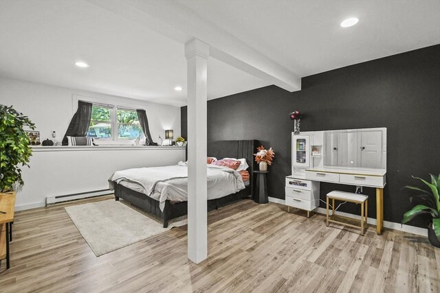 24 Lynn Ln, Southbridge, MA 01550 - bedroom with a baseboard radiator, light wood finished floors, recessed lighting, and beam ceiling
