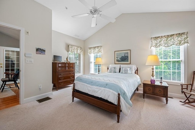17 Cortland Grove Dr Unit 17, Shrewsbury, MA 01545 - bedroom featuring light colored carpet, high vaulted ceiling, and ceiling fan
