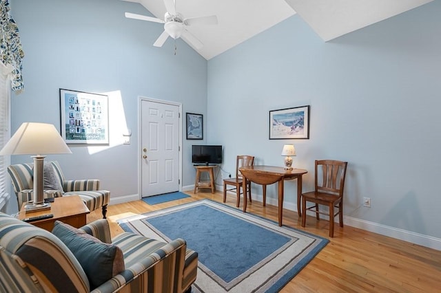 17 Cortland Grove Dr Unit 17, Shrewsbury, MA 01545 - living area featuring high vaulted ceiling, wood finished floors, and ceiling fan