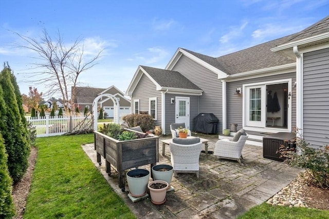 7 Bethpage Ln, Plymouth, MA 02360 - view of patio featuring grilling area, fence, cooling unit, and outdoor lounge area