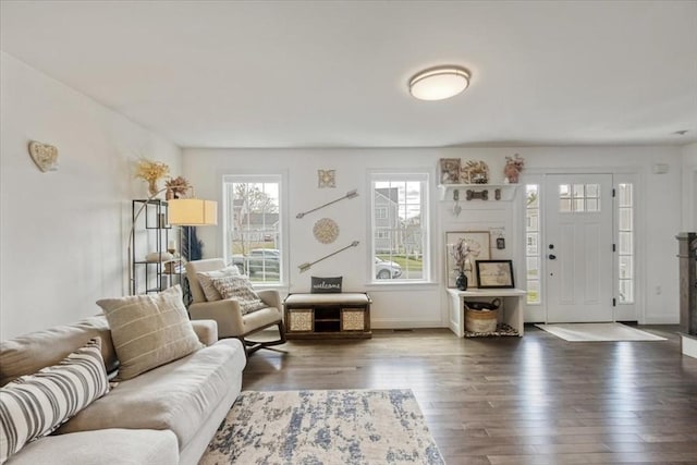 4 Barrows Brook Cir, Kingston, MA 02364 - living room with hardwood / wood-style flooring and baseboards