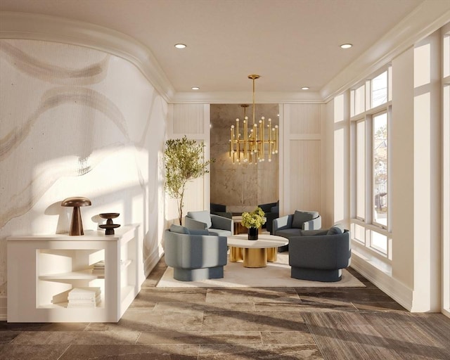 61 Hall St Unit 3, Waltham, MA 02453 - common area featuring ornamental molding and recessed lighting