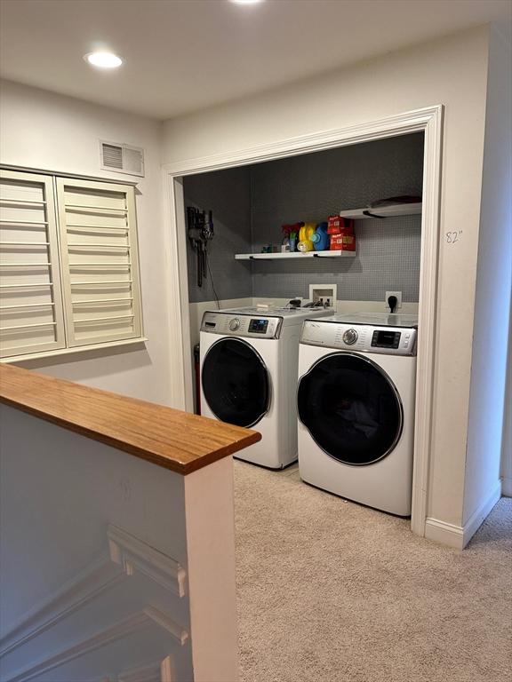 5 Lincoln Ln Unit 5, Grafton, MA 01536 - laundry area featuring separate washer and dryer, light colored carpet, and recessed lighting