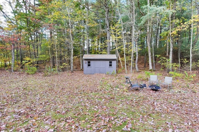 view of yard featuring a shed