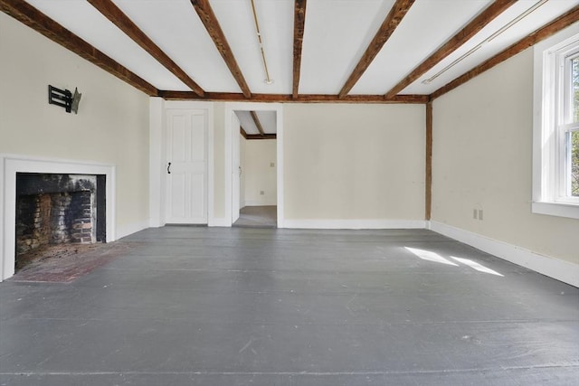 unfurnished living room with a fireplace
