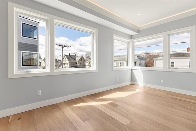 308 Newton St, Waltham, MA 02453 - unfurnished room featuring light wood-style flooring, baseboards, and crown molding