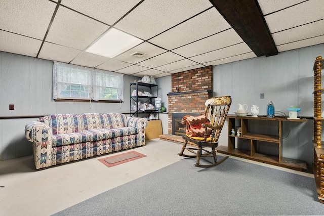 55 Glen Rd, Wilmington, MA 01887 - living area featuring a paneled ceiling and a brick fireplace