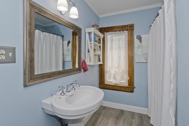 10 Dorchester, Springfield, MA 01109 - bathroom featuring ornamental molding, wood finished floors, a sink, and baseboards