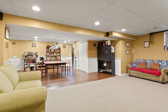 29 Stop River Rd, Norfolk, MA 02056 - carpeted living area with wainscoting and recessed lighting