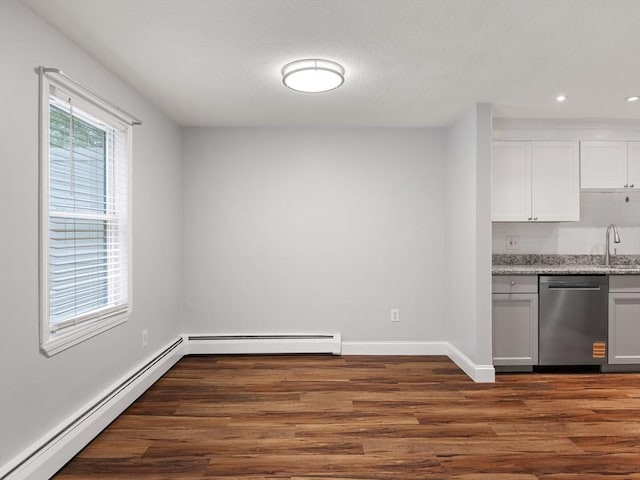 48 Decarolis Dr Unit 48, Tewksbury, MA 01876 - kitchen featuring stainless steel dishwasher, dark wood-type flooring, a baseboard heating unit, and recessed lighting