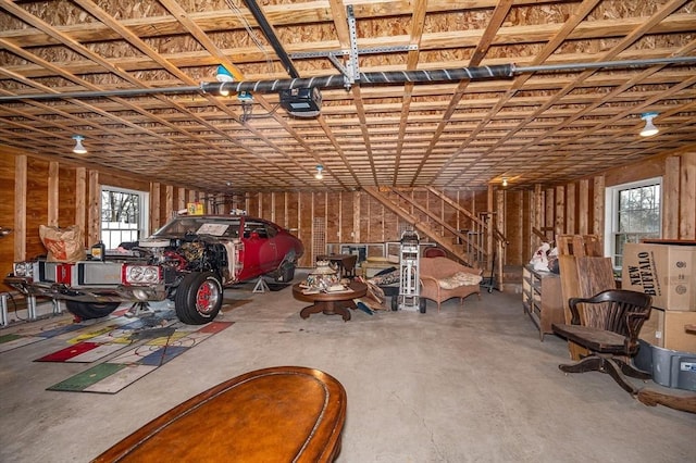 garage with a garage door opener