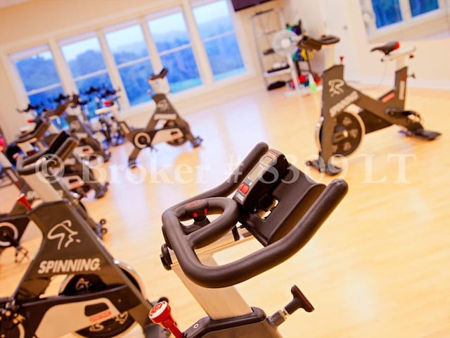 workout area featuring wood finished floors