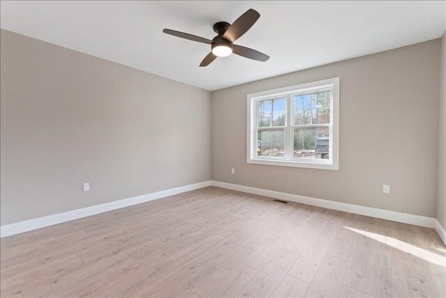 unfurnished room featuring ceiling fan and light hardwood / wood-style flooring