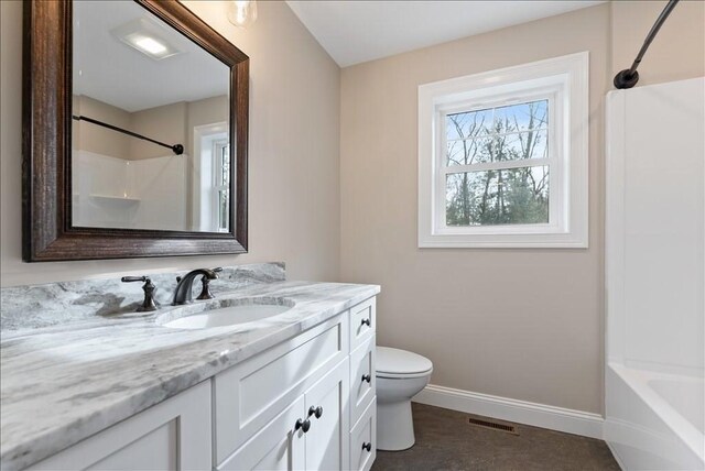 full bathroom with vanity, toilet, and shower / bath combination