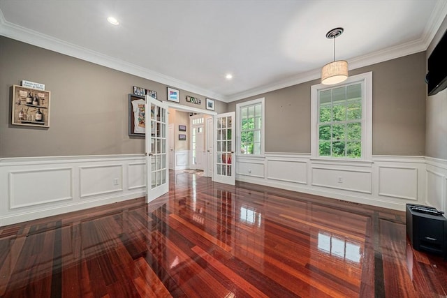 6 Northey Farm Rd, Scituate, MA 02066 - spare room featuring french doors, ornamental molding, wainscoting, and recessed lighting