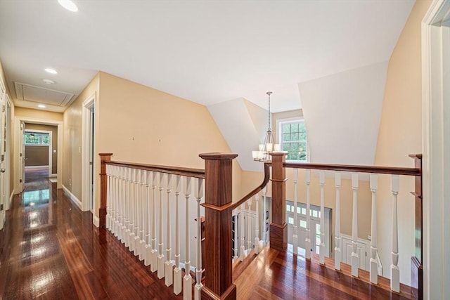 6 Northey Farm Rd, Scituate, MA 02066 - hall with wood finished floors, an upstairs landing, attic access, recessed lighting, and a chandelier