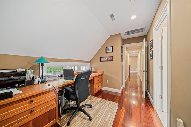 6 Northey Farm Rd, Scituate, MA 02066 - office area with dark wood-type flooring, lofted ceiling, and recessed lighting