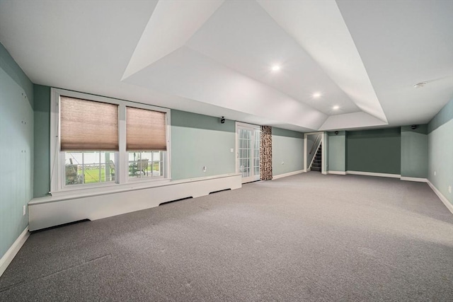 6 Northey Farm Rd, Scituate, MA 02066 - carpeted empty room featuring stairway, lofted ceiling, and recessed lighting