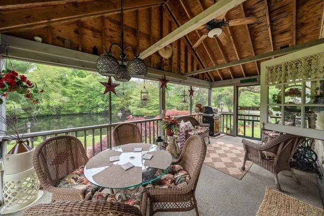 64 E Main St, Middleboro, MA 02346 - sunroom featuring lofted ceiling, ceiling fan, and outdoor dining area