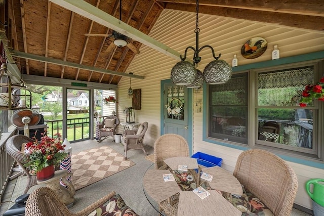 64 E Main St, Middleboro, MA 02346 - sunroom / solarium featuring carpet, outdoor dining area, and vaulted ceiling