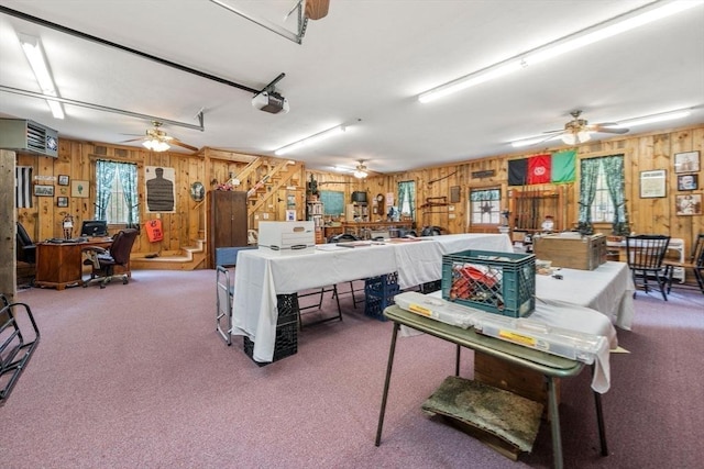64 E Main St, Middleboro, MA 02346 - living area with wooden walls, ceiling fan, healthy amount of natural light, and carpet flooring