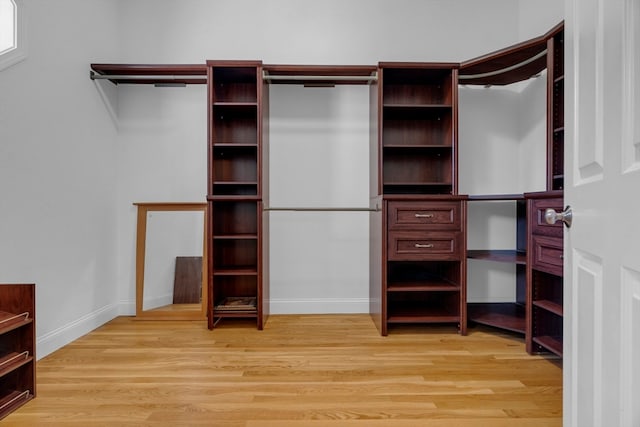 spacious closet with light hardwood / wood-style floors