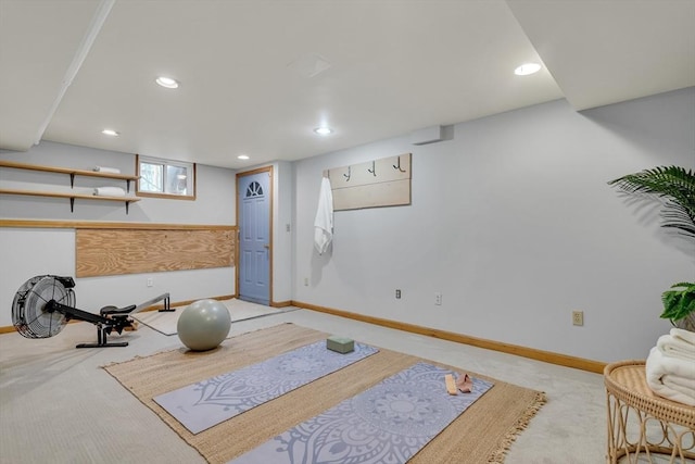 workout room with light carpet