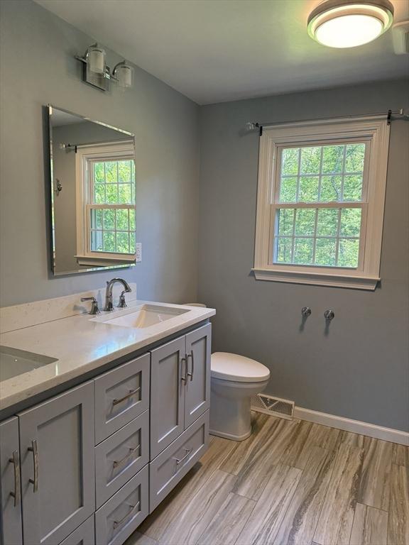 6 J William Hts, Millis, MA 02054 - bathroom featuring plenty of natural light, double vanity, and wood finished floors