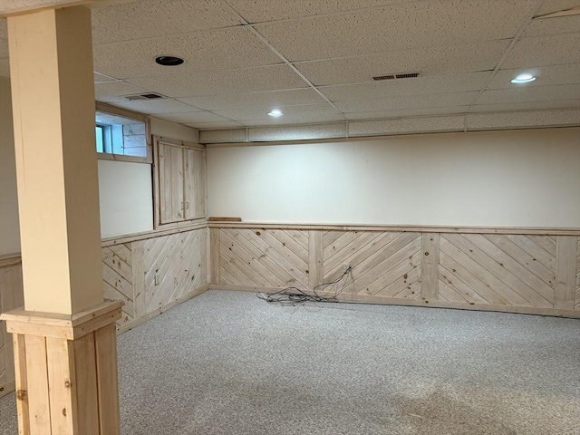 6 J William Hts, Millis, MA 02054 - finished below grade area with carpet floors, a wainscoted wall, recessed lighting, a paneled ceiling, and wooden walls