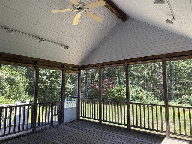 6 J William Hts, Millis, MA 02054 - unfurnished sunroom featuring lofted ceiling, ceiling fan, and plenty of natural light