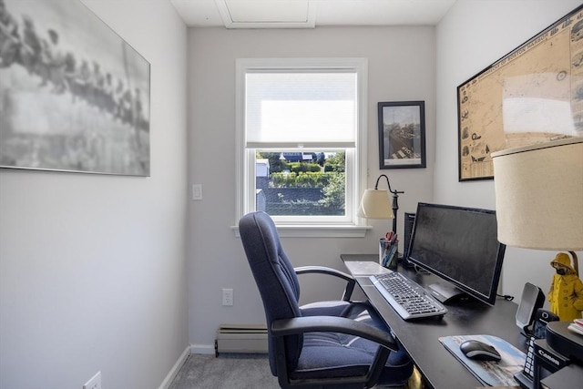 38 Point Allerton Ave, Hull, MA 02045 - carpeted office space with baseboards and a baseboard radiator